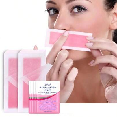 Watermelon Nose Hair Wax Removal Paper, Hair Removal Wax Strips With Cleansing Wet Wipes, Suitable For Underarms, Lips, Legs, Eyebrows, Mustaches, Bikini Area Home Waxing, Home Waxing Kit