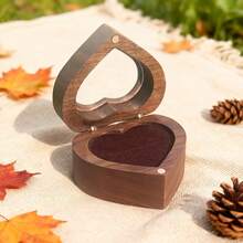 Ring Box With 2 Slot Wooded Heart Shaped Jewellry Display Box For Proposal Engagement Wedding - Coffee Brown - View 4
