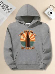 Felpa con cappuccio oversize da uomo con motivo vintage di bottiglia di birra e tramonto - Felpa casual larga di colore rosso chiaro, con testo "Hai fatto innamorare di birra durante il giorno", lavabile in lavatrice, top a tema birra, comoda, tessuto non elastico, taglie forti - nero - Visualizzare 5