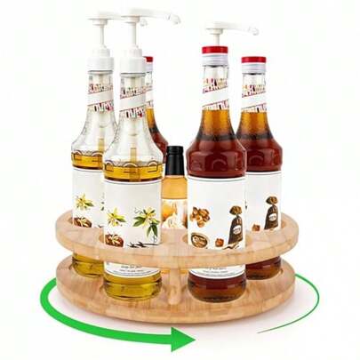 Organizador de madera GSYY para tazas de café, soporte para botellas, estante para tazas de café, soporte para 7 botellas, bandeja giratoria y bandeja perezosa para tazas, licor y vino en el mostrador