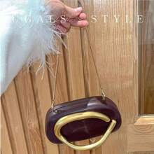 1 Pc PU Clutch Bag With Gold Metal Accent & Chain Strap, Stylish Black Evening Handbag With Unique Design, Ideal Valentine's Day Gift & Personalized Accessory, Fashionable Choice For Parties, Weddings, Galas, Dinners, Elegant Ladies Bag With Affordable Luxury Feel - 咖啡棕 - 查看 6