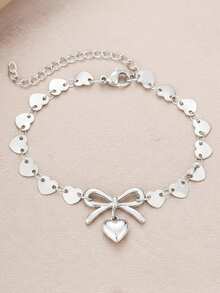 1件时尚18K镀金不锈钢心形蝴蝶结吊坠手链，日常佩戴礼物，适合送给朋友、节日和生日 - 愛心 - 查看 7