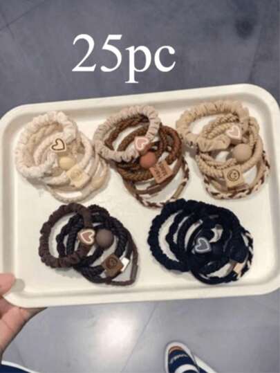 25-delige Boho Chic Haarelastiekjes Set voor Dames - Schattige en lieve armbandstijl, zacht voor alle haartypes, elastische bandjes met hartvormige bedeltjes en kralen, perfect voor paardenstaarten en sport, bohemian stijl, haarelastiekjes, haarbanden, scrunchies, haarbolletjes, scrunchie haarelastiekjes.