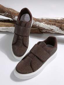 2026 New Exquisite Rhinestone Upper Casual Shoes 4CM Soft Thick Sole Comfortable Versatile Non-Tiring Commute Shopping Party Premium Feel Women's Shoes Coffee Color Sneakers - Coffee Brown - View 3