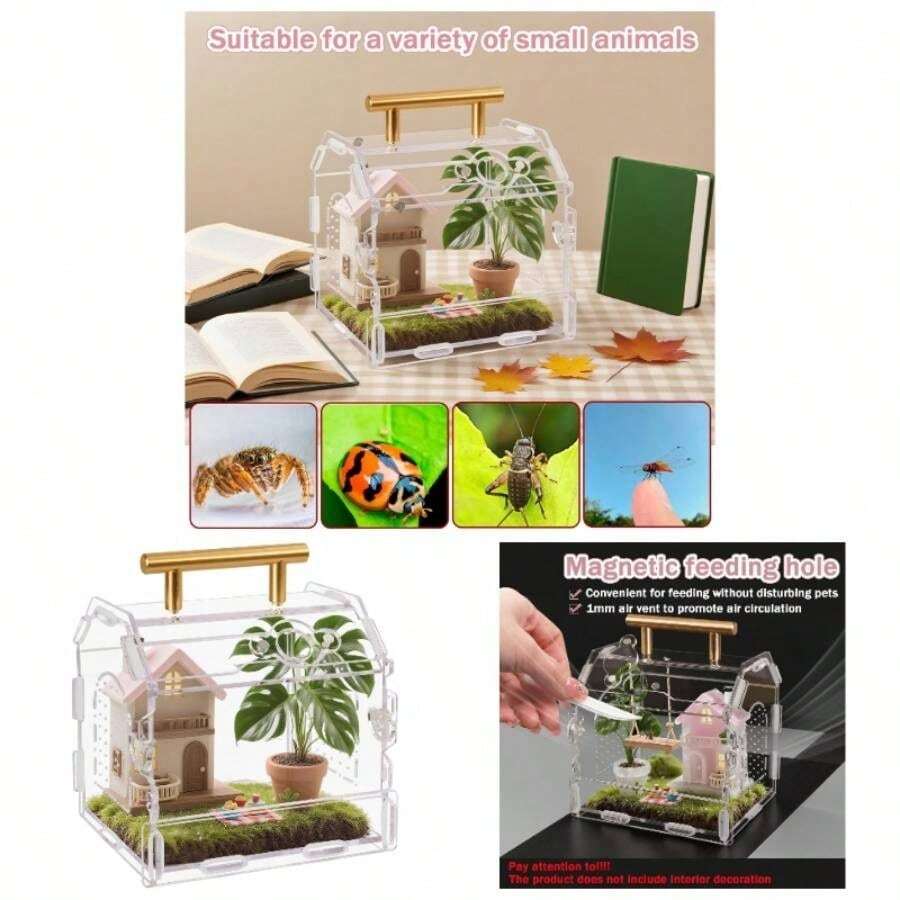 Magnetic Acrylic Spider Enclosure - 5.3x4.7x4.3 Inch Escape - Proof Habitat With One - Door Jumping Spiders, Tarantulas, Scorpions, Geckos Small Reptiles - Transparent - View 1