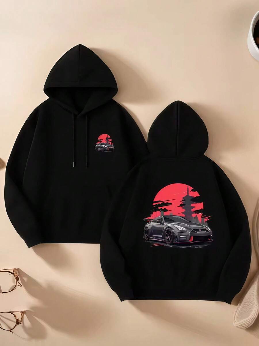 Graphic Hoodie For Men, Streetwear Aesthetic Design, Graphic Print, Casual Everyday Wear, Soft Fabric (1) - Black - View 1