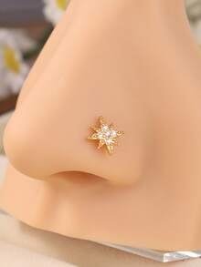 1PC 20G L Shaped Nose Stud Starburst Shape With Sparkly CZ – Gold Plated Star Nose Piercing Jewelry For Women, Perfect For Daily Wear, Parties, And Gifts