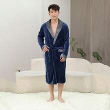 1 pezzo Accappatoio unisex per coppia e studenti, in flanella morbida e calda, casual da casa, con patchwork bicolore, colore unito, carino, con collo a revers, accappatoio da bagno, accappatoio da mattina, accappatoio lungo, abbigliamento da relax, per bagno, nuoto, viaggio, uso personale, regalo - Multicolore - Visualizzare 9