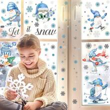 New Eersida 135 calcomanías de pared de gnomo de invierno nevado con copos de nieve de Navidad calcomanías temáticas plateadas y azules para recámara de niños decoración del hogar cocina regalo estilo nieve - Como se muestra en las imágenes - Ver 7