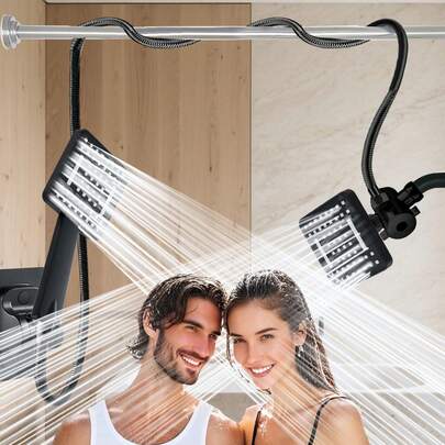 双人淋浴喷头，高压双人淋浴喷头，双人淋浴喷头，可调节双喷头系统，浴室配件，浴室工具