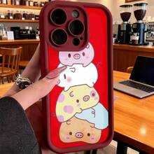 Funda de Teléfono Diseño de Cerdo Apilado Lindo Para iPhone 14 13 12 11 Pro Max Y  Galaxy S23 S22 S21 S20 Plus Protector de Teléfono Funda de Pareja Regalo Para Novio Novia San Valentín Cumpleaños - Blanco - Ver 4
