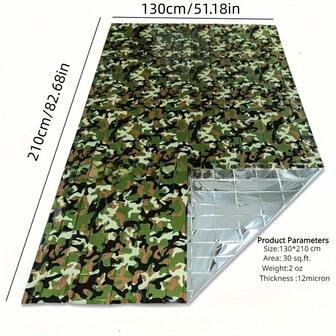 1pc Camouflage Emergency Blanket - 90% Thermal Insulation Windproof Reflective / Camping Hiking Survival Gear, Reusable Portable Rescue Kit