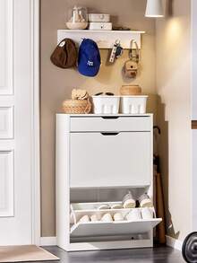 SoBuy 2 Flip-Drawers 1 Pull Out Drawer Shoe Cabinet Shoe Storage Cupboard Shoe Rack White W60 X D30 X H90cm FSR180-W - White - View 1