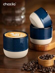 choxila 1 pieza Taza de café de cerámica gruesa estilo japonés, taza de espresso italiana, taza de té, taza de café árabe, taza, taza de leche, 100ml/180ml/230ml, para usar en el té de la tarde, reuniones familiares, suministros para fiestas, cafeterías, hoteles, campamentos - Azul - Ver 2