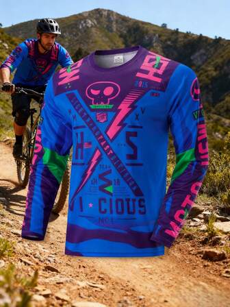 HISERWA 1 Maglietta a maniche lunghe da uomo con stampa teschio, ideale per ciclismo e corsa, rapida asciugatura, traspirante, abbigliamento sportivo all'aperto adatto per downhill, BMX, ATV, motocross downhill, DH, moto da cross off-road, abbigliamento sportivo casual che assorbe l'umidità