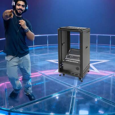 Futchoy 22U Heavy Duty DJ Mixer Stand | 300LBS Load Carbon Steel Audio Rack With Wheels & Leveling Feet, Heat Dissipation & Cable Management For Studio/Home Theater