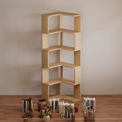 1pc 3/4/5 Tier Wooden Corner Bookshelf Floor Standing Shelving Unit, Freestanding Storage Rack For Living Room, Bedroom, Entryway, Office, Home, Multi-Layer Storage, Holiday/Christmas/Kids Gift