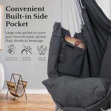 KOMOREBI - Silla hamaca gris 60 x 47 pulgadas cuerda colgante para interior y exterior lona de algodón suave y duradera 2 cojines incluidos silla colgante de macramé grande para recámara patioHammocks - Negro - Ver 3