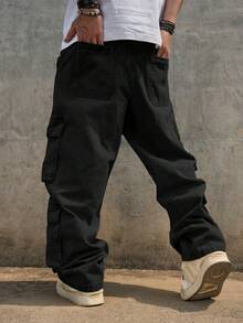 Quần jeans ống đứng nhiều túi cổ điển cho nam, quần âu thường ngày, phong cách đường phố sang trọng - màu đen - Xem 2