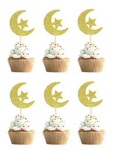 1/10/20 件新月星形装饰品，金色闪光蛋糕装饰，适用于开斋节、开斋节蛋糕装饰、开斋节派对用品、甜品桌装饰、糖果装饰、派对装饰、斋月。