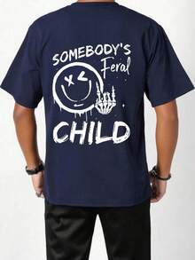 Tween Boy Casual Fun Print Round Neck Short Sleeve T-Shirt Top, Summer - Navy Blue - View 2