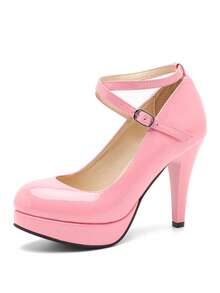 MAIERNISI JESSI Women's Platform High Heels Closed Toe Pumps Strappy Cross Ankle Strap Shoes - Hồng - Xem 2