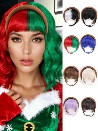 Christmas Detachable Headband Synthetic Bangs Hair Fake Bangs Hair Can Be Used For Any Occasion Suitable Party Halloween Synthetic Wigs Headband Bangs For Women Girls Red White Green