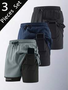 3pcs/Set Boyfriend Style Men's Quick Dry Sports Running Training Fitness Shorts, Summer - Grey - View 7