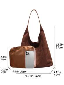 Women's Retro Casual Suede Tote Bag Stylish Shoulder Bag Hobo Bag Practical Medium Bag For Thanksgiving Party - 咖啡棕 - 查看 5