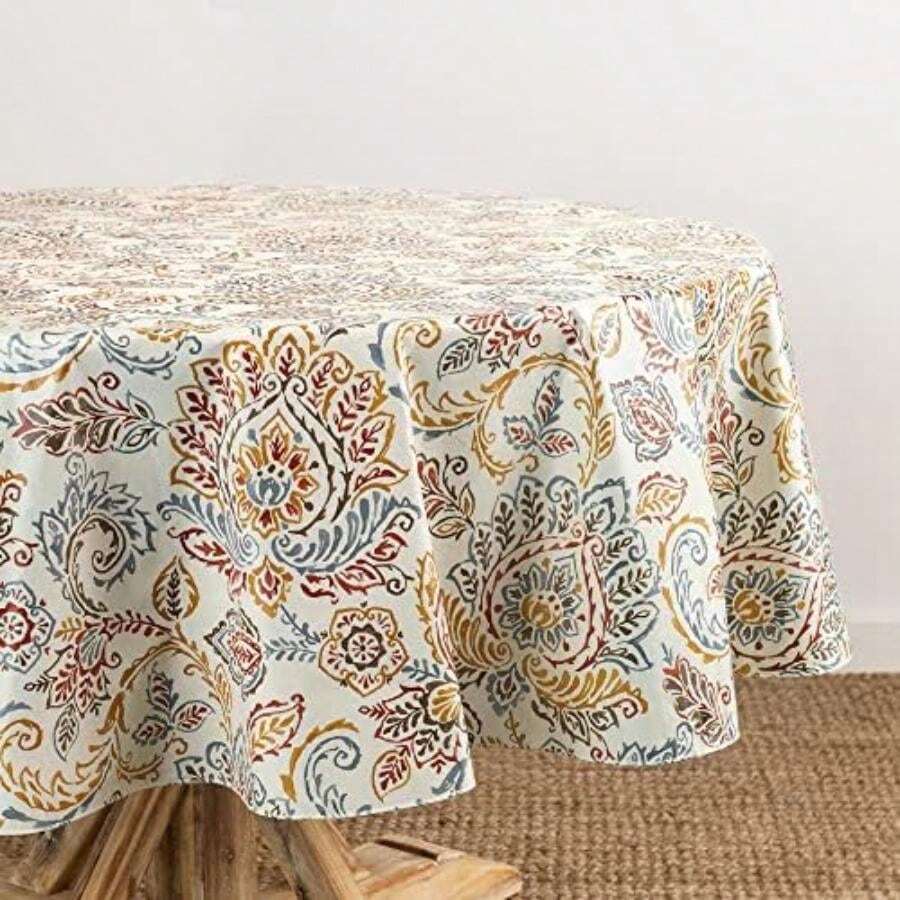 Home Fashions AVA - Mantel de Vinilo jacobeo Floral Resistente Agua y a Las Manchas para Interiores y Exteriores con Parte Trasera de Franela, Rectangular de 60 x 120 Pulgadas(177.8 cm (Redondo) Ava Floral Jacobeo) - Multicolor - Ver 1