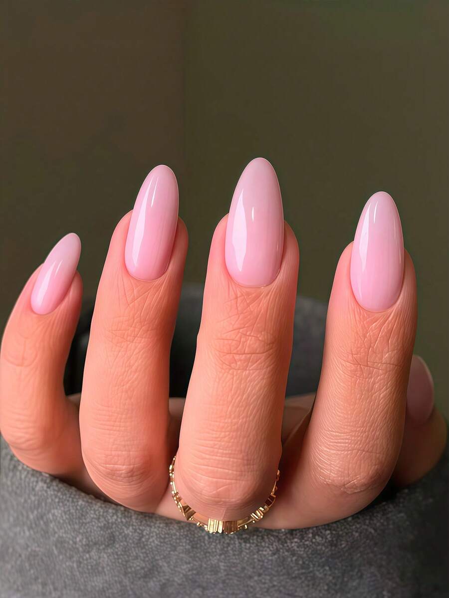 Instantly Upgrade Your Look With 24pcs Press On Nails Almond Nails French Tip Nails Full Coverage Fake Nails For Women And Girls Includes 1sheet Adhesive Tabs & 1pc Mini Files Suitable For Autumn And Winter Seasons Party Date And Office Daily Wear False Nails Jelly Glue Is Randomly Shipped - Pink - View 1