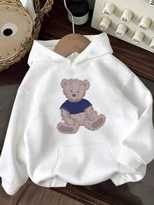 Sudadera de mujer con estampado de oso de dibujos animados Sudadera con capucha y bolsillos con estampado - Burdeos - Ver 4