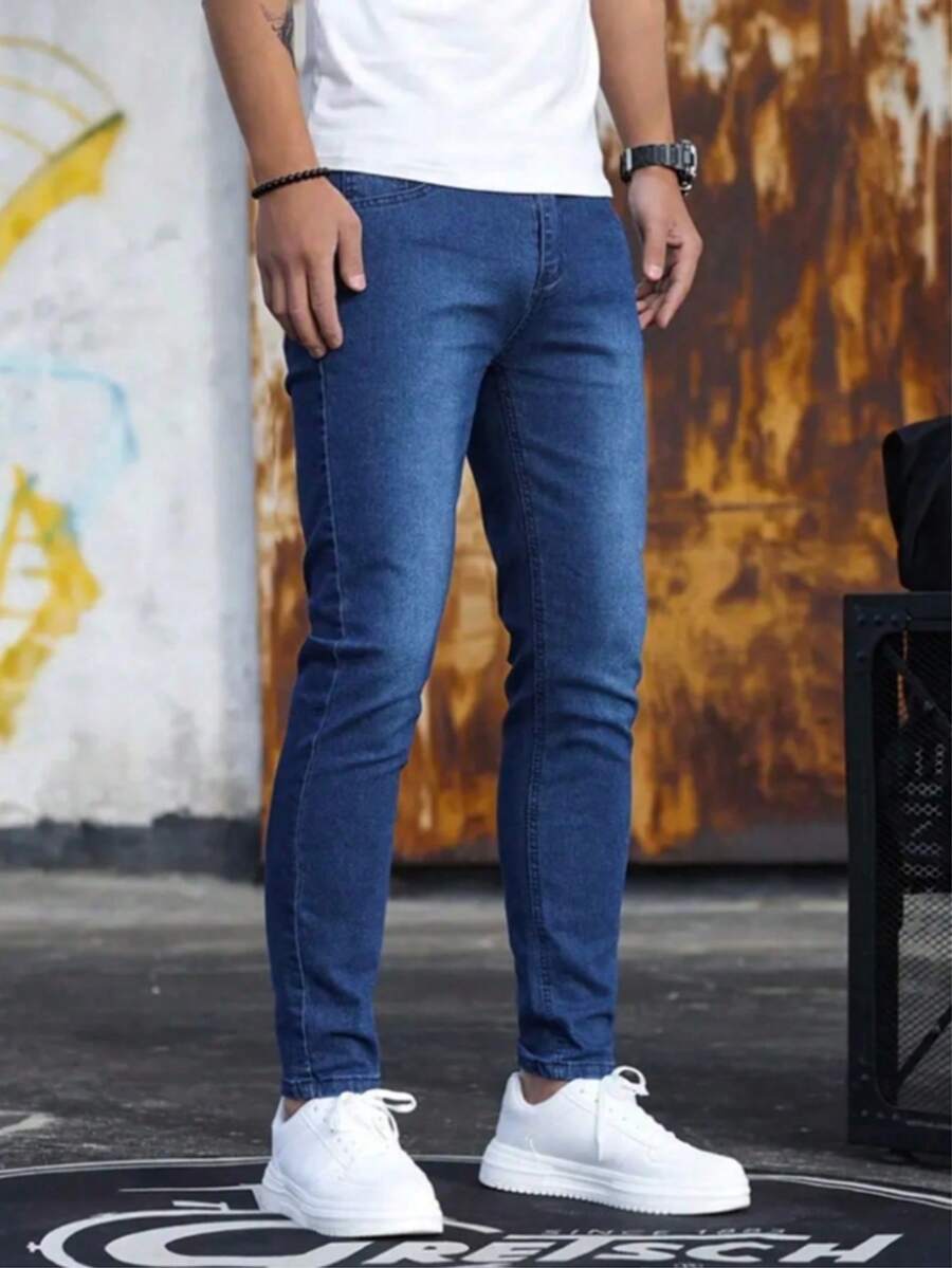 Nuevo 2025, Jeans rectas para hombres, modelos jóvenes, negros, azules claros, cintura media, rectas, ajustadas elásticas, casuales, relajadas y cómodas para llevar en todas las estaciones