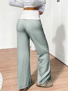 Sunny Girly Spring Women's Back To School Striped Straight-Leg Pants, With A White Ruffled Waist Design, Suitable For Valentine's Day Wear - Green - View 5