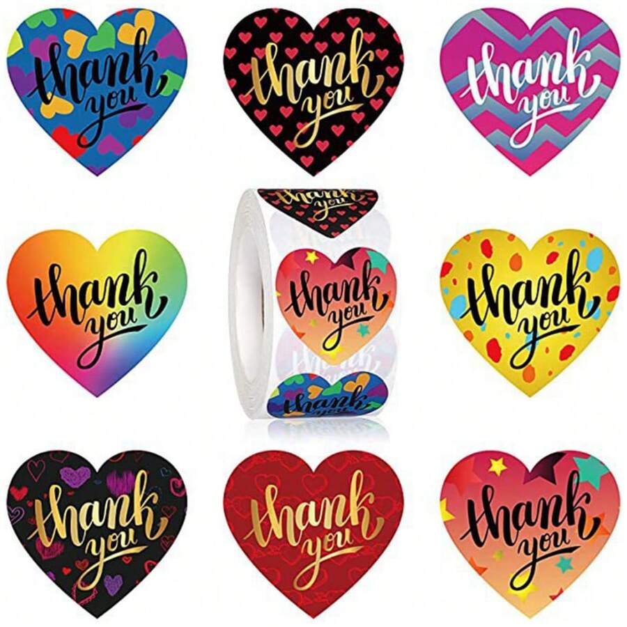 500pcs/Roll Valentine's Day Happy Stickers - Valentine's Day Heart Stickers, Valentine's Day Craft Stickers, Cute Cartoon Character Love Confession Gifts Decor, Valentine's Day Classroom Decor Stickers, Box Sealing Stickers, Commercial Product Packaging Sealing Stickers - Multicolor - View 1