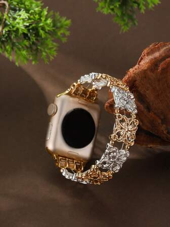 1pc Elegant And Fashionable Flower Metal Elastic Bracelet Strap Compatible With Apple Watch Band 38/40/41/42/44/45/49/(S10 42)/(S10 46)Mm Women, Fashion Zinc Alloy Watch Strap Compatible With Iwatch Series 11 Ultra 3 SE3 Ultra 2 S10 SE2 9 8 7 SE 6 5 4 3 2 1, Fashion Accessories, Valentine's Day Gifts