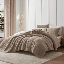 Comforter Set 3 Piece, Plush Fluffy Bedding, Geometric Pattern, Lightweight Bedspread Blanket All Season, Faux Comforter - Brown - View 12