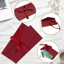 5/10个珠光纸特制纸丝带红色信封一包 #手工蝴蝶结邀请函 #婚礼或节日贺卡制作创意邀请函 #活动邀请函信封 - 彩色 - 查看 6