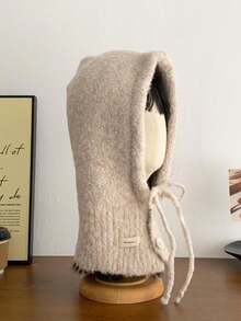 女士针织拉法帽，防风保暖护耳针织帽围巾套装，秋冬款 - 彩色 - 查看 10