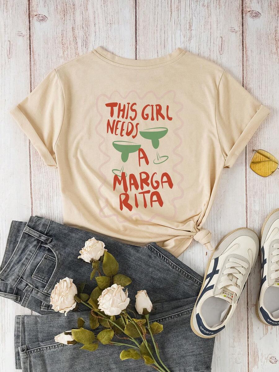 This Girl Needs A Margarita 标语印花可爱夏季女式 T 恤