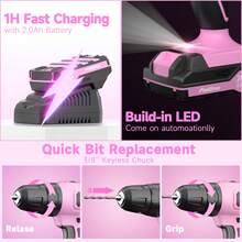 20V Cordless Drill Set With Accessories, Rechargeable Electric Screwdriver Kit For Home Repair, Furniture Assembly, Vehicle Maintenance And DIY Projects - Pink - View 5