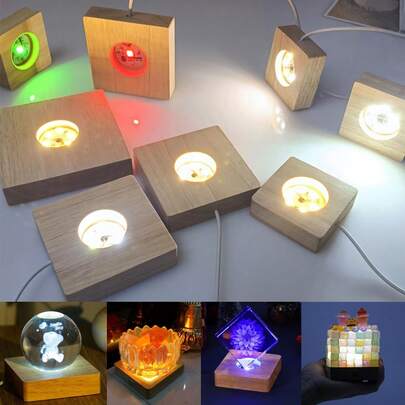 USB Powered Wooden Night Light, Decorative Lamp, Suitable For Crystal, Glass, Resin, DIY, Handicraft Decoration. Can Be Used As A Gift
