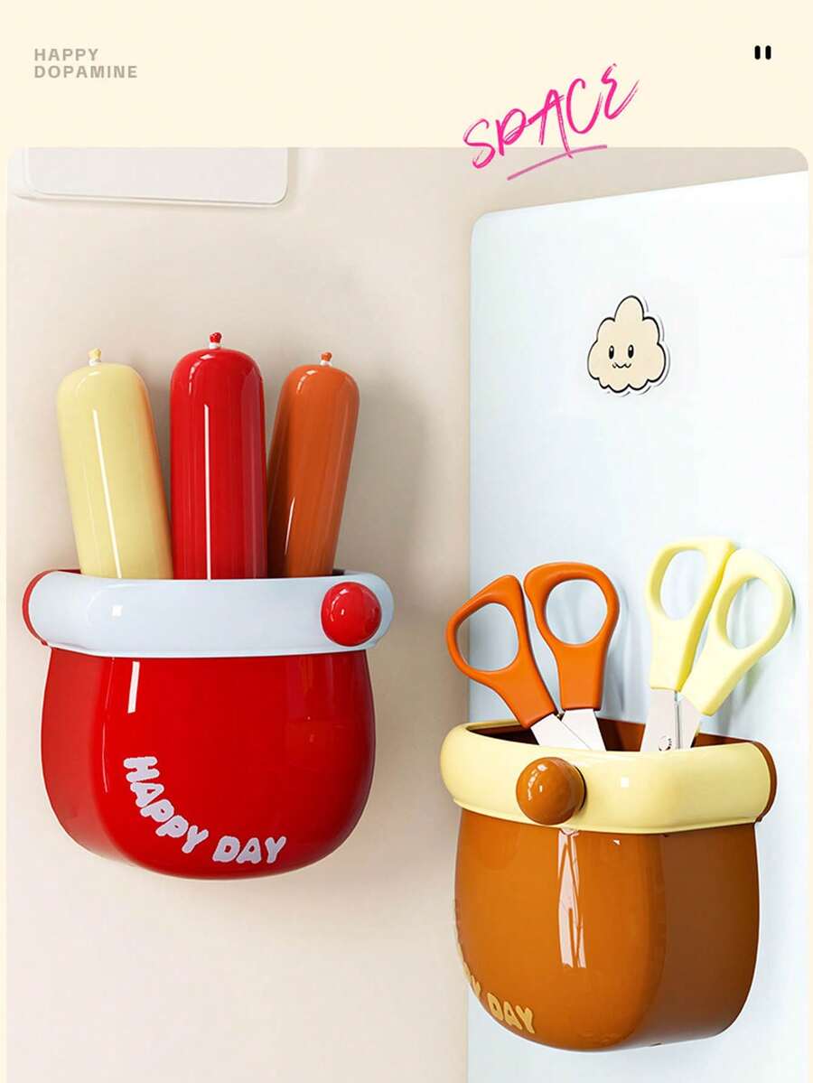 1/2个装厨房冰箱收纳盒，多巴胺磁性收纳盒，新款桌面笔筒创意文具收纳盒 - 彩色 - 查看 1