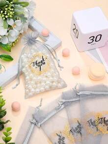 20个婚礼感谢礼品欧根纱袋，珠宝收纳袋，派对生日束口袋 - 彩色 - 查看 3