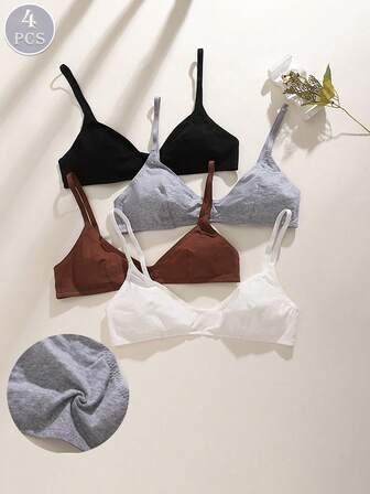 4pcs/Set Seamless Wireless Thin Cup Bras, Comfortable Lift Sexy Ladies Underwear