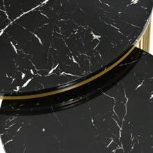 Set Of 2 Modern Nesting Coffee Tables, Marble Veneer, Nesting Style, Round, With Gold Frame. - Black - View 7