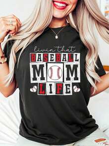 Oversized Style For Women, Retro Baseball Mom T Shirt, Glitter Baseball Shirt, Funny Baseball Mama Life Shirt, Loose Type Shirt For Women, Perfect For Holiday Parties Or Gift Giving, Soft And Comfortable - 黑色 - 查看 6