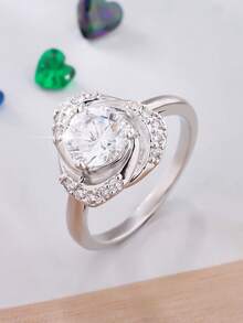 1pc Women's Fashion Elegant Delicate Rose Design Cubic Zirconia Ring, Suitable For Daily Wear, Gifts, Weddings, Valentine's Day, Anniversary, Christmas, New Year - White - View 4