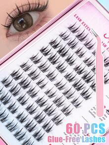 MEM 60/80/90pcs Cluster Curly Self-Adhesive False Eyelashes, Natural Appearance, Pre-Glued Lash Length 11-13mm, DIY Eyelashes Without Glue, Suitable For Daily Korean/Japanese Use, Can Be Used For Makeup, False Lashes, Individual Lashes, Suitable For Travel, Daily Wear (Suitable For Beginners), Wedding, Date, Party, Holiday, Especially Suitable As Christmas/Halloween/Gift False Eyelash Set - 黑色 - 查看 12