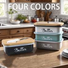 Iron Butter Tray With Bamboo Cover And Knife Airtight Cheese Storage Box Kitchen Storage Items Butter Storage Container - Green - View 4